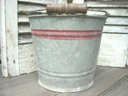Antique Small #8 Galvanized Bucket - Red Stripe Pail - Wood Bail Handle | eBay