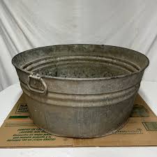 Vintage Round Galvanized Wash Tub Farm Garden Planter 24"x24 ...