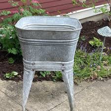 REEVES Vintage Basin Wash Tub Stand Metal Galvanized Cooler Zinc Garden Planter - Etsy