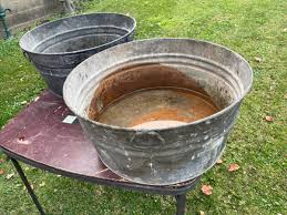 2) LARGE Vintage Galvanized Metal Wash Tubs-24”-Bucket-Farm ...