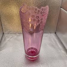 VTG 10" PINK GALWAY IRISH CRYSTAL VASE Etched Floral Irregular Collar Edge | eBay