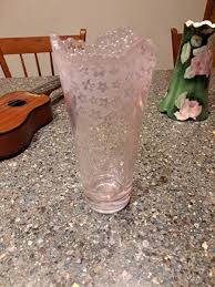 Vintage Galway Irish Crystal Scallop Saw Edges Floral Pink Etched Daisy Vase MCM | eBay