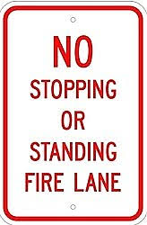 Alum. NO STOPPING OR STANDING - FIRE LANE Signs