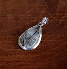 Natural Black Rutile Quartz Cabochon Pendants, Silver ...