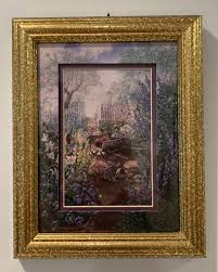 Gorgeous Framed Garden Scene Print With Hand Painted Accents ...