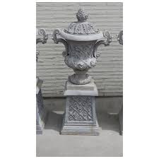Composite Garden Urns on Pedestal with Lids. For Sale at ...