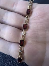 14K Yellow Gold Diamond And Garnet Bracelet | eBay