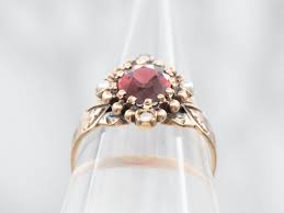 Antique Birmingham Garnet and Seed Pearl Ring