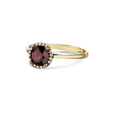 14K Yellow Gold Garnet And Diamond Halo Ring | Burdeen's Jewelry