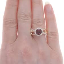 Yellow Gold Garnet Diamond Halo Ring - 14k Round 1.86ctw - Wilson Brothers Jewelry