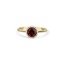 14K Yellow Gold Garnet And Diamond Halo Ring | Burdeen's Jewelry