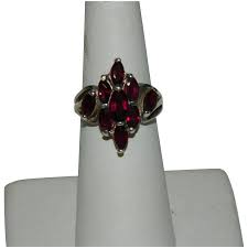 Over 2ct Purple Garnets Marquis Cluster Sterling Cocktail Ring size 6. For Sale at Ruby Lane