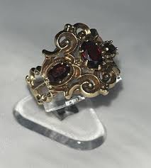 Vintage 10k Yellow Gold 3 Stone Garnet Ornate Gothic Ring ...