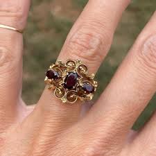 Vintage Garnet Filigree Ring: 14K Gold Plated 925 Sterling ...