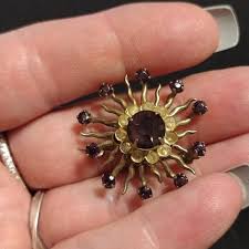 Jewelry | Vintage Purple Clear Rhinestone Gold Tone Sunburst ...