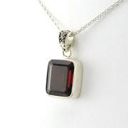 Sterling Silver Garnet 10x12mm Rectangle Necklace