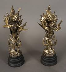 Lot - Pair Nepalese Bronze Deity Figures, H: 14 in. (35.6 cm.)