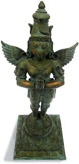 Antique Hoysala Style Hindu Chola Bronze Standing Garuda Statue