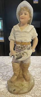 Adorable Antique BOY WITH FISH German FIGURINE | eBay