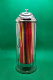 Table Craft Glass Straw Holder Dispenser Metal Lid with ...