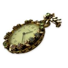 Vintage c. 1940s Enamel Watch Pendant Brooch - Vintage Jewerly Collect
