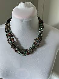 Vintage Multi Color Semi Precious Stones Nuggets Necklace And Earrings 22” | eBay