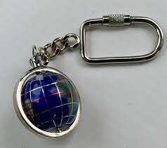 Vtg Silver Tone Metal Multi Stone Opalite Rock Inlaid World Globe Keychain