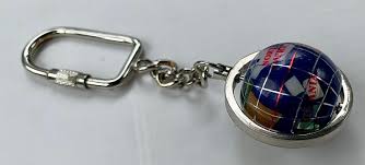 Vtg Silver Tone Metal Multi Stone Opalite Rock Inlaid World Globe Keychain