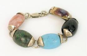 VINTAGE BEAUTIFUL MODERNIST STERLING SILVER MULTI GEMSTONE LINK BRACELET NICE | eBay