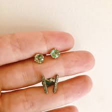 Sterling Created Prasiolite Green Stone Stud Earrings 6mm
