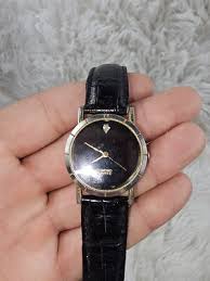 Ladies Diamond Quartz Dress Round Gold Tone Black Leather ...