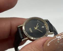 Genuine Diamond Quartz Vintage Croco Calf 24mm Black Band ...