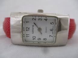 Geneva Analog Wristwatch Red Cuff Band Silver Tone ...