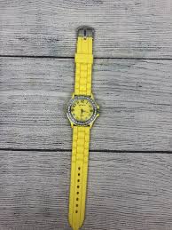 Yellow Geneva Watch Big Round Face Heavy Rubber Watchband Analog Bezel Jewels | eBay