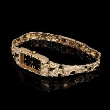 Women's 10k Yellow Gold Nugget Link Bracelet Geneve Wrist ...