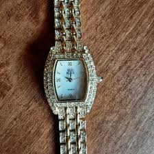 Nolan Miller Rhinestone Gold Wristwatch, 7" Japan Movement ...