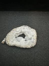 Agate Slice Edged With Rhinestones White Silver Pendant | eBay