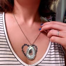 Acrylic Crystal Geode Slice Pendant Necklace, White or ...