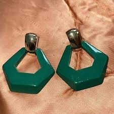Vintage 80s/90s gold & green door knocker post earrings | eBay