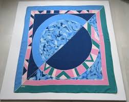 Vintage Kaah Danish Silk Scarf: Abstract Geometric Art, Blue Pink Green - Etsy