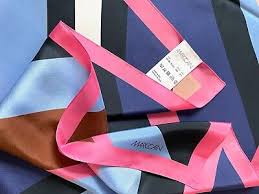 👜 MARC CAIN Silk Scarf 26"x72" Diagonal STRIPES Pink Navy Blue Brown White Mod | eBay