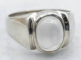 Unisex White Gold Moonstone Solitaire Ring