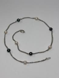 Vintage 14K White Gold Black & White Pearl 16 Inch Necklace ...