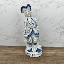 Vintage Victorian Style Delft Blue White Figurine, Man ...