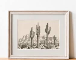 Vintage Arizona Desert Cactus Sketch Print: Western ...