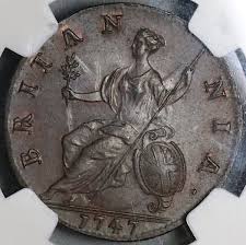 1747 NGC MS 62 George II 1/2 Penny Great Britain Copper ...