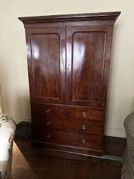 Estate 19th Century English Three Part Mahogany Linen Press ...