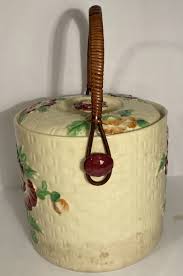 Antique Ceramic Pair Cookie Jars W/ Rattan Wicker Handle- Hand Painted- Japan | eBay