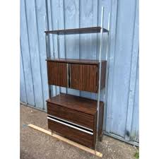 Mid 20th Century Mid Century Chrome Frame Walnut Laminate 3 Section Wall Units | Chairish