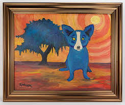 George Rodrigue Blue Dog Painting In The Style Of